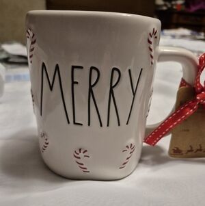Festive White Mug with Red Ribbon
